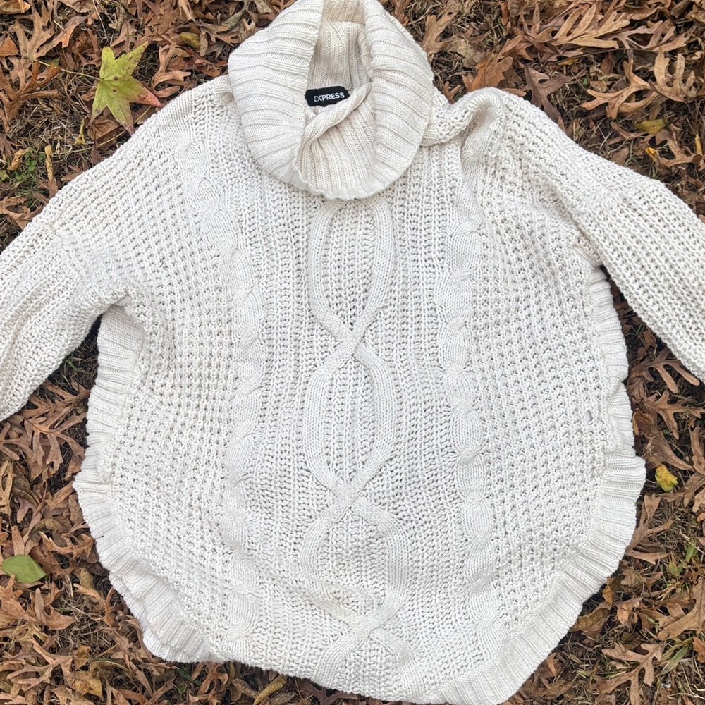 Express Cream Cable Knit Turtleneck Sweater